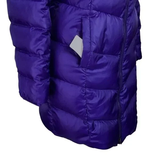Lands End Long Down Parka Coat Women M Purple Pockets Hood Zip Up Winter - Picture 4 of 9